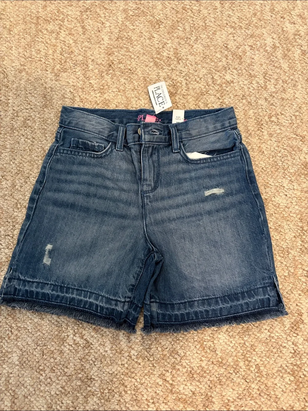 The Children's Place Girls Dark Denim Blue Distressed Shorts Size 10 Nwt
